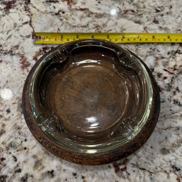 Vintage Rustic Glass Wood Ashtray old antique mid mod organization storage - Picture 3 of 4